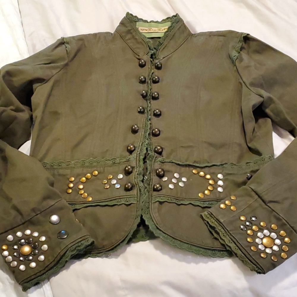 Miss Me Studded Olive Jacket - Size Large